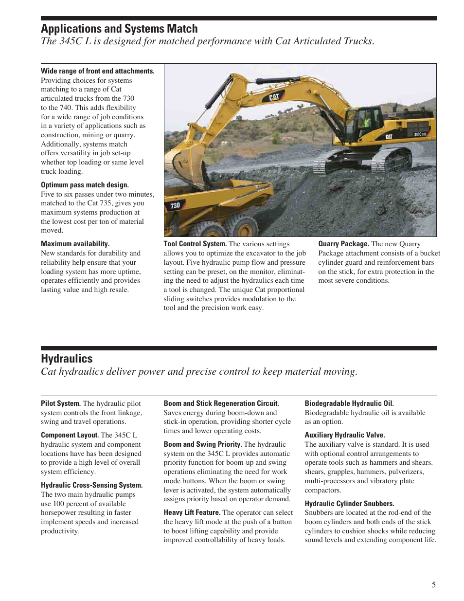 Hydraulics, Applications and systems match | CAT 345C L User Manual | Page 5 / 20