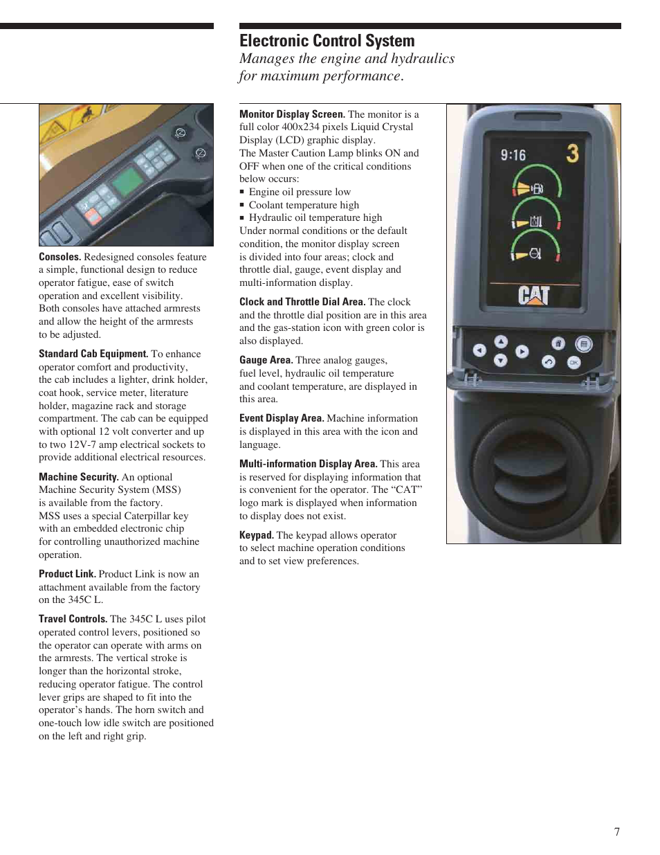 Electronic control system | CAT 345C L User Manual | Page 7 / 20