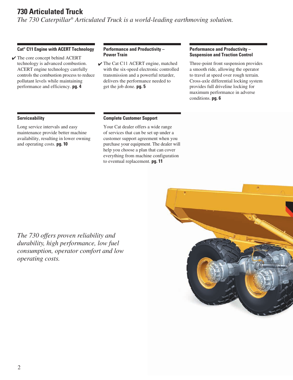 730 articulated truck, The 730 caterpillar | CAT Articulated Truck 730 User Manual | Page 2 / 20