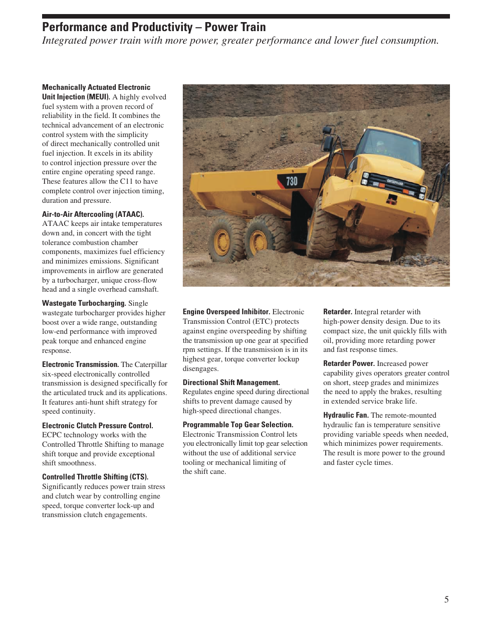 Performance and productivity – power train | CAT Articulated Truck 730 User Manual | Page 5 / 20