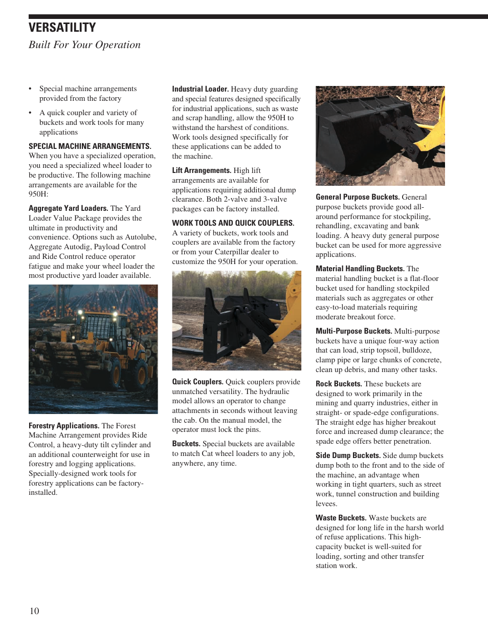 Versatility, Built for your operation | CAT Wheel Loader User Manual | Page 10 / 28