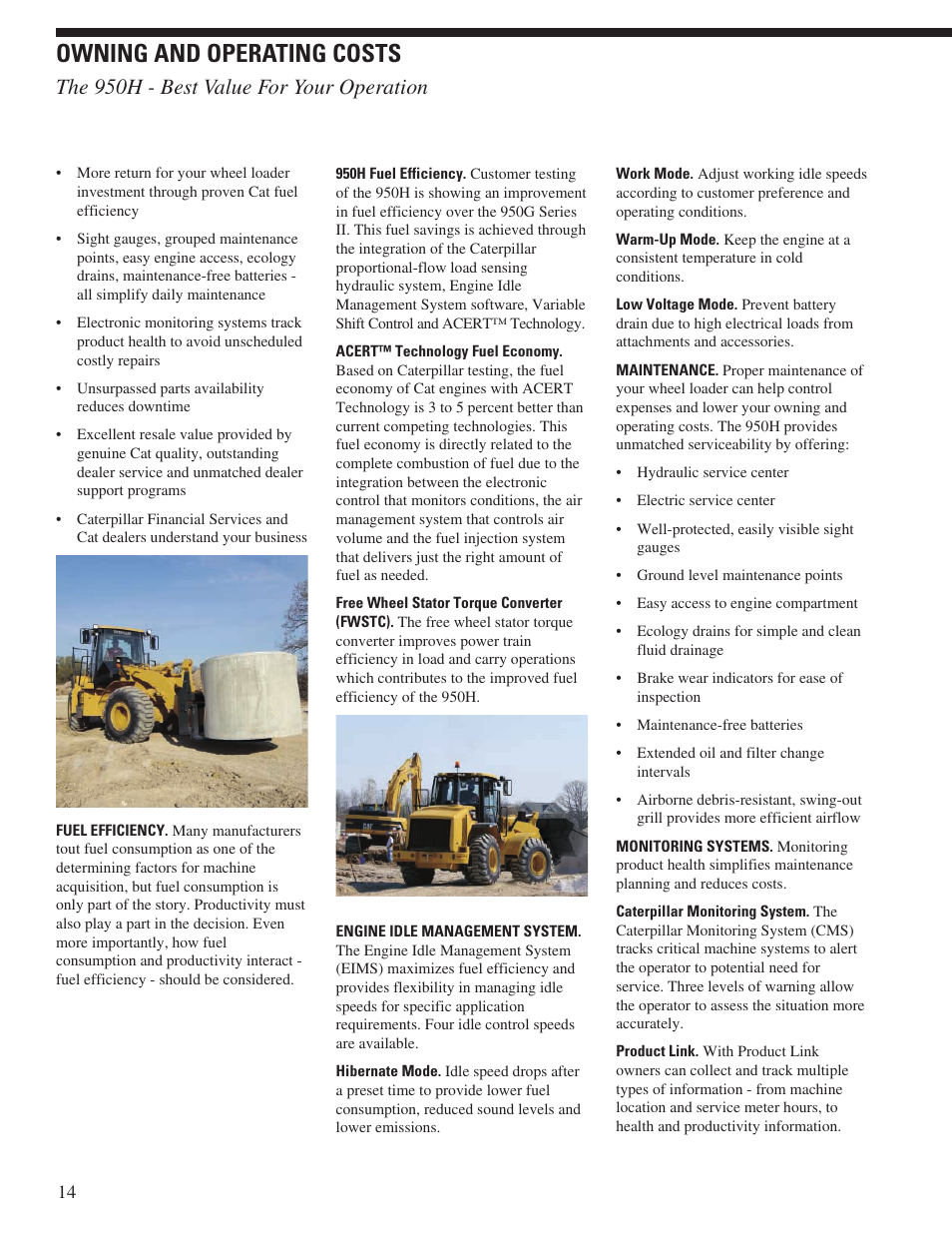 Owning and operating costs, The 950h - best value for your operation | CAT Wheel Loader User Manual | Page 14 / 28