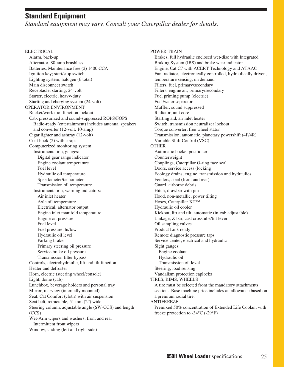 Standard equipment | CAT Wheel Loader User Manual | Page 25 / 28