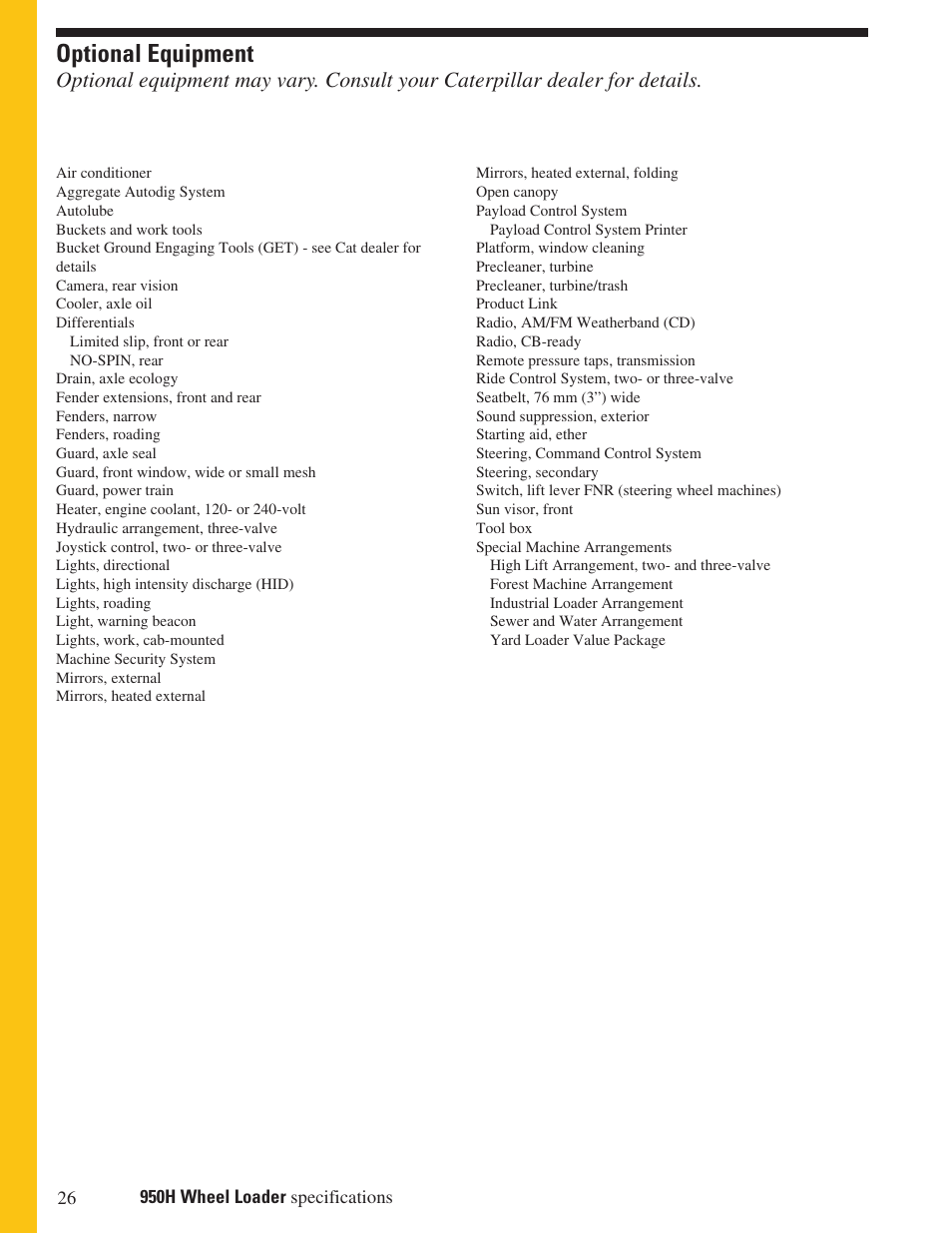 Optional equipment | CAT Wheel Loader User Manual | Page 26 / 28