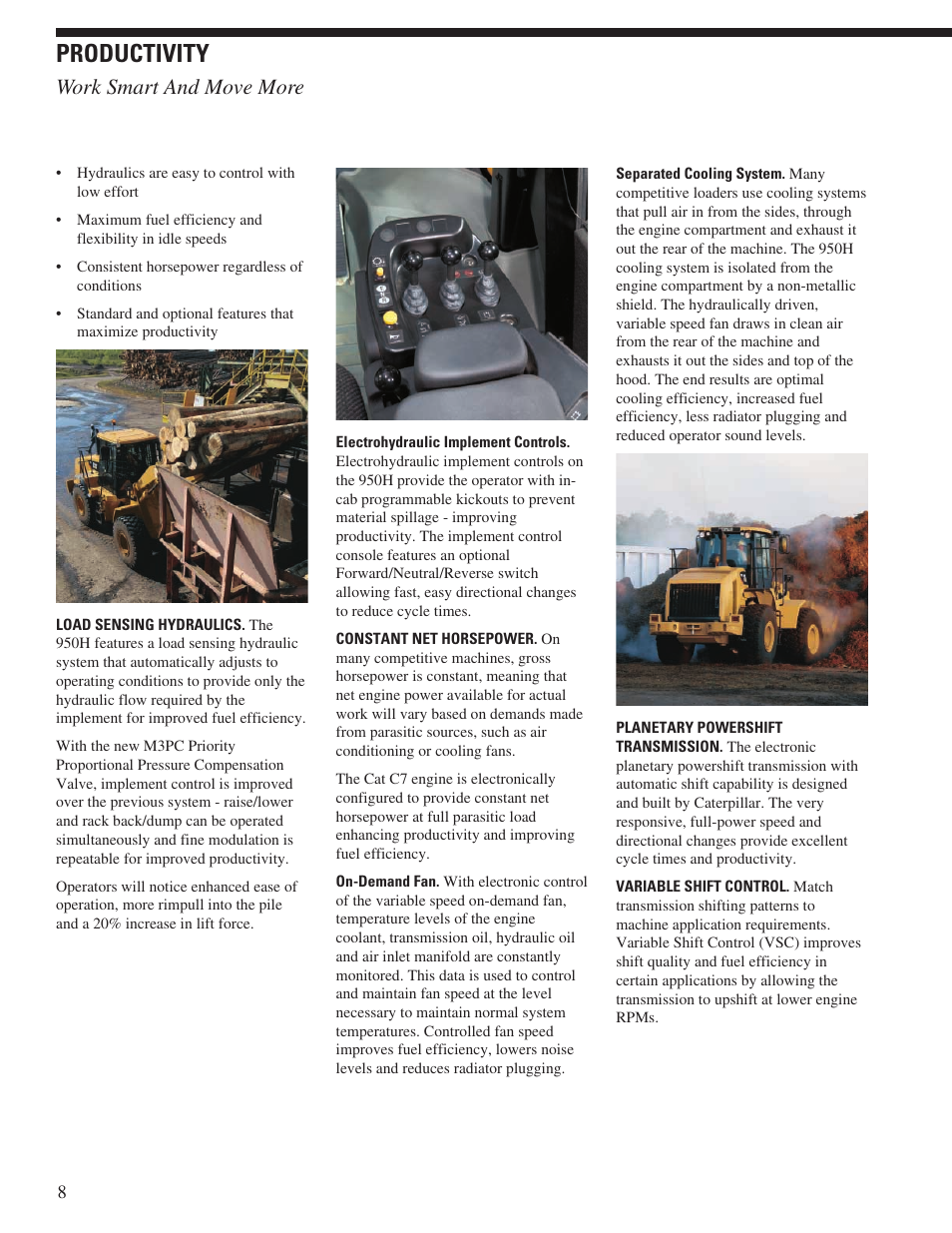 Productivity, Work smart and move more | CAT Wheel Loader User Manual | Page 8 / 28