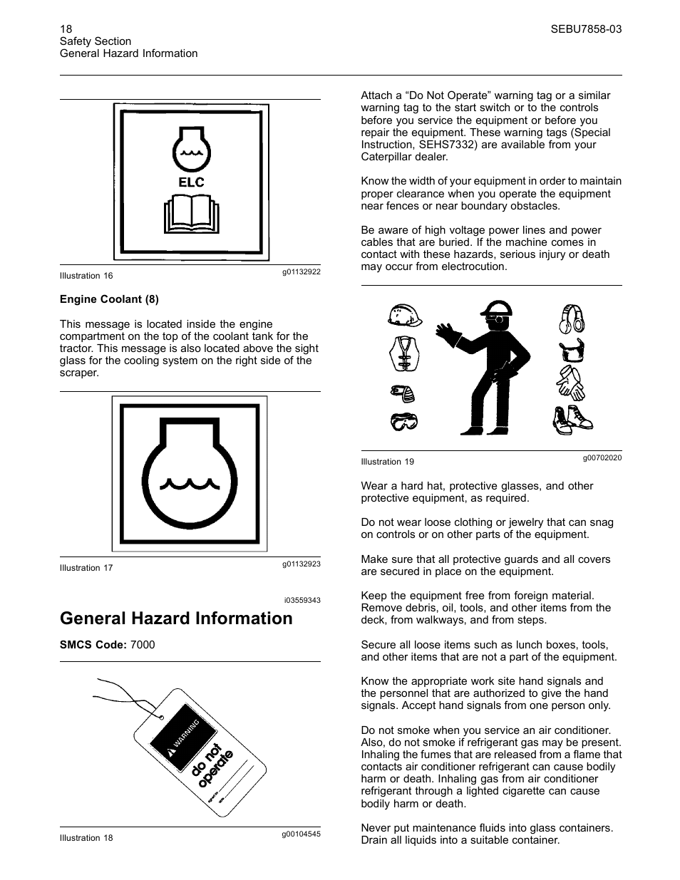 General hazard information | CAT Caterpillar Wheel Tractor-Scraper 627G User Manual | Page 15 / 31