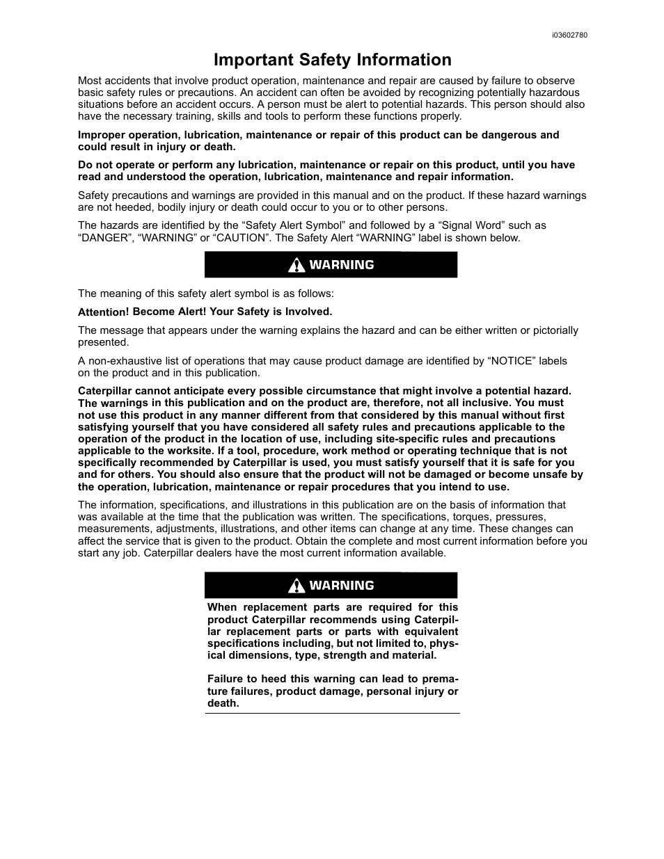 Important safety information | CAT Caterpillar Wheel Tractor-Scraper 627G User Manual | Page 2 / 31