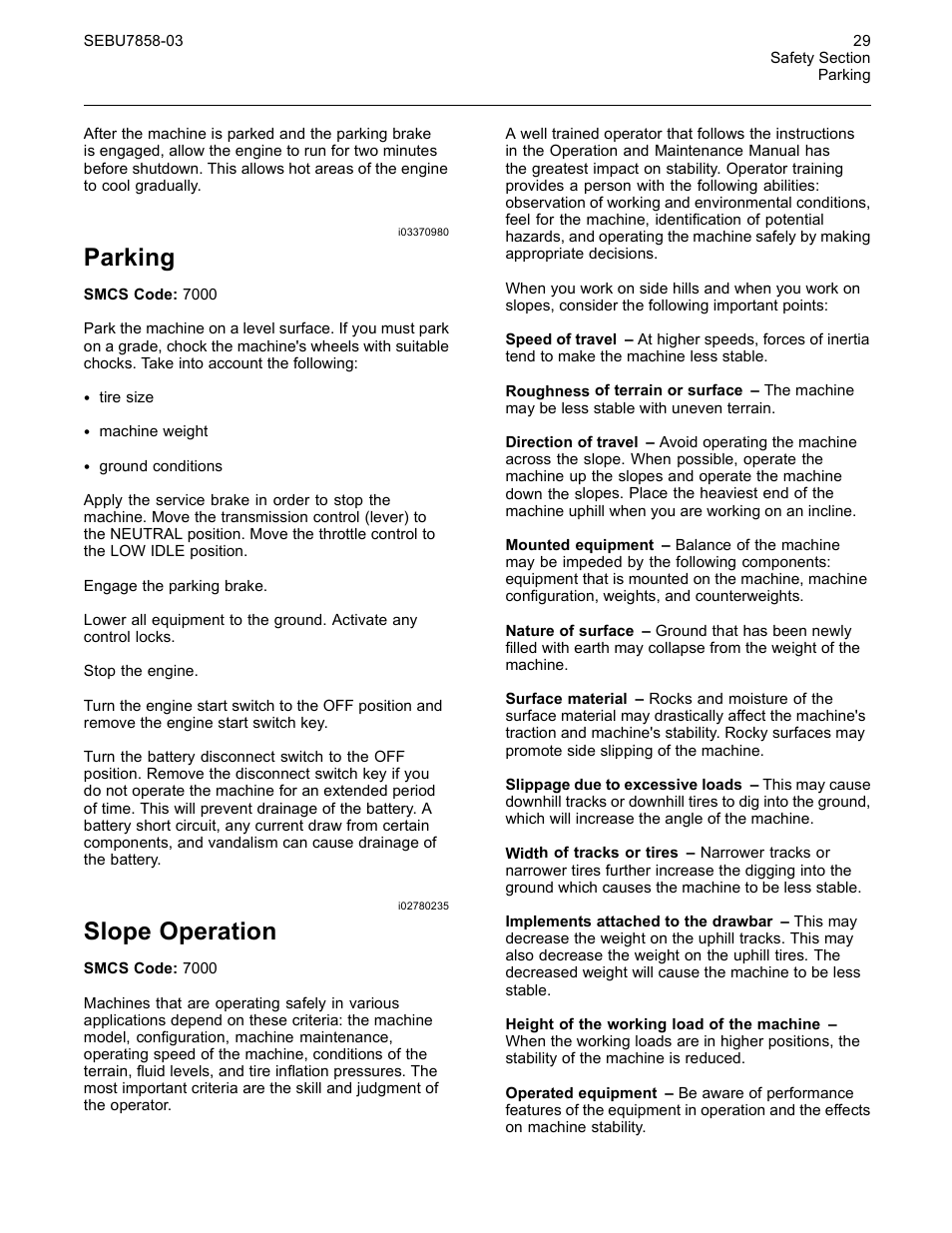 Parking, Slope operation | CAT Caterpillar Wheel Tractor-Scraper 627G User Manual | Page 26 / 31