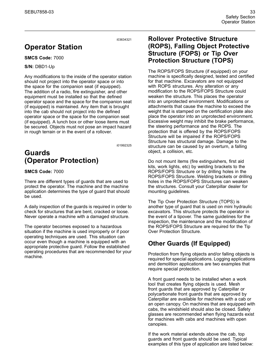 Operator station, Guards (operator protection), Other guards (if equipped) | CAT Caterpillar Wheel Tractor-Scraper 627G User Manual | Page 30 / 31