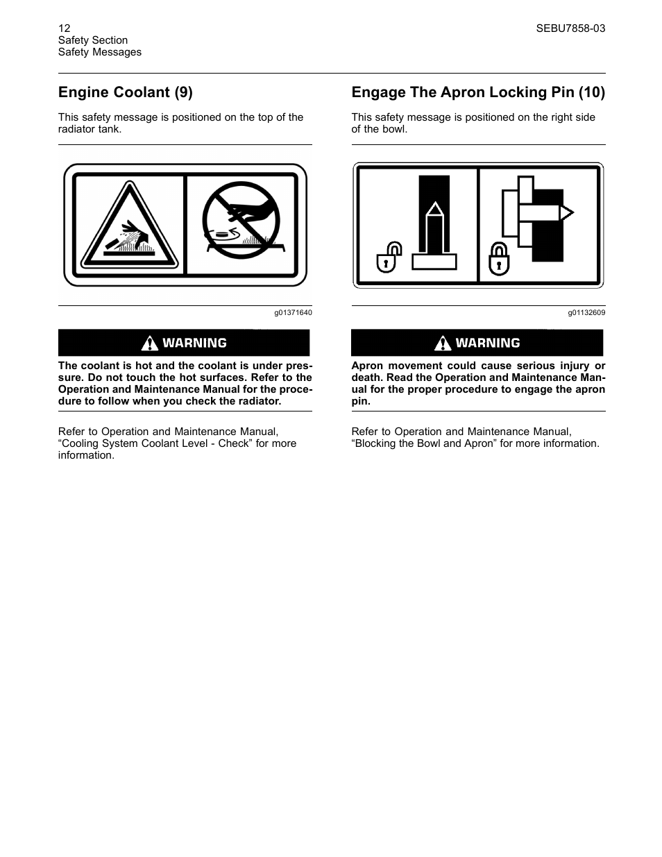 Engine coolant (9), Engage the apron locking pin (10) | CAT Caterpillar Wheel Tractor-Scraper 627G User Manual | Page 9 / 31