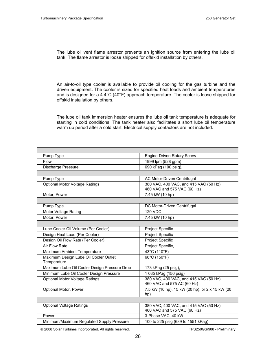 7 lube oil vent flame arrestor, 8 lube oil system options, Lube oil cooler | Lube oil immersion tank heater | CAT Titan 250 User Manual | Page 27 / 81