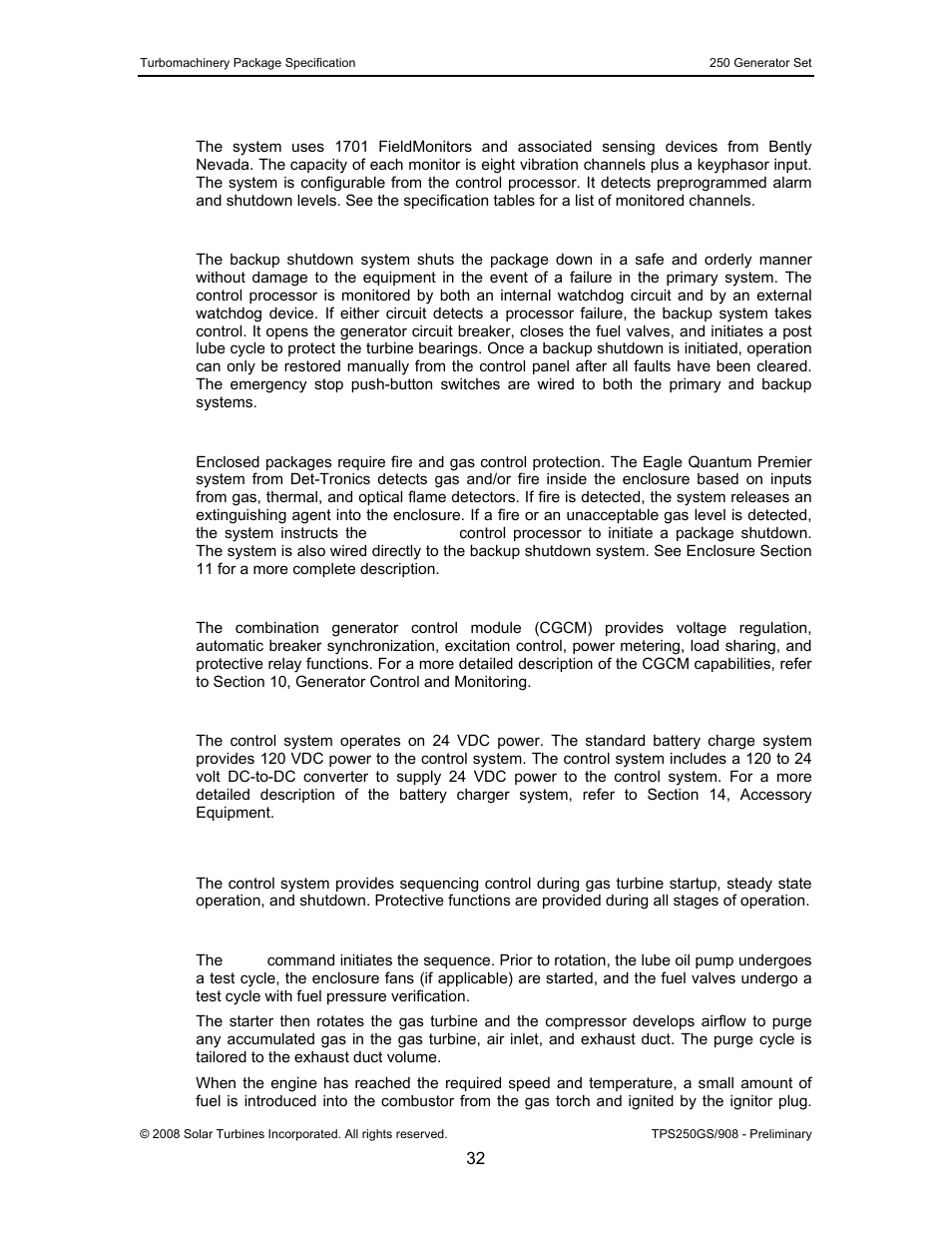 4 vibration monitoring system, 5 backup shutdown system, 6 fire and gas system | 7 combination generator control module, 8 control system power supplies, 4 system monitoring and control functions, 1 starting and loading, System monitoring and control functions | CAT Titan 250 User Manual | Page 33 / 81
