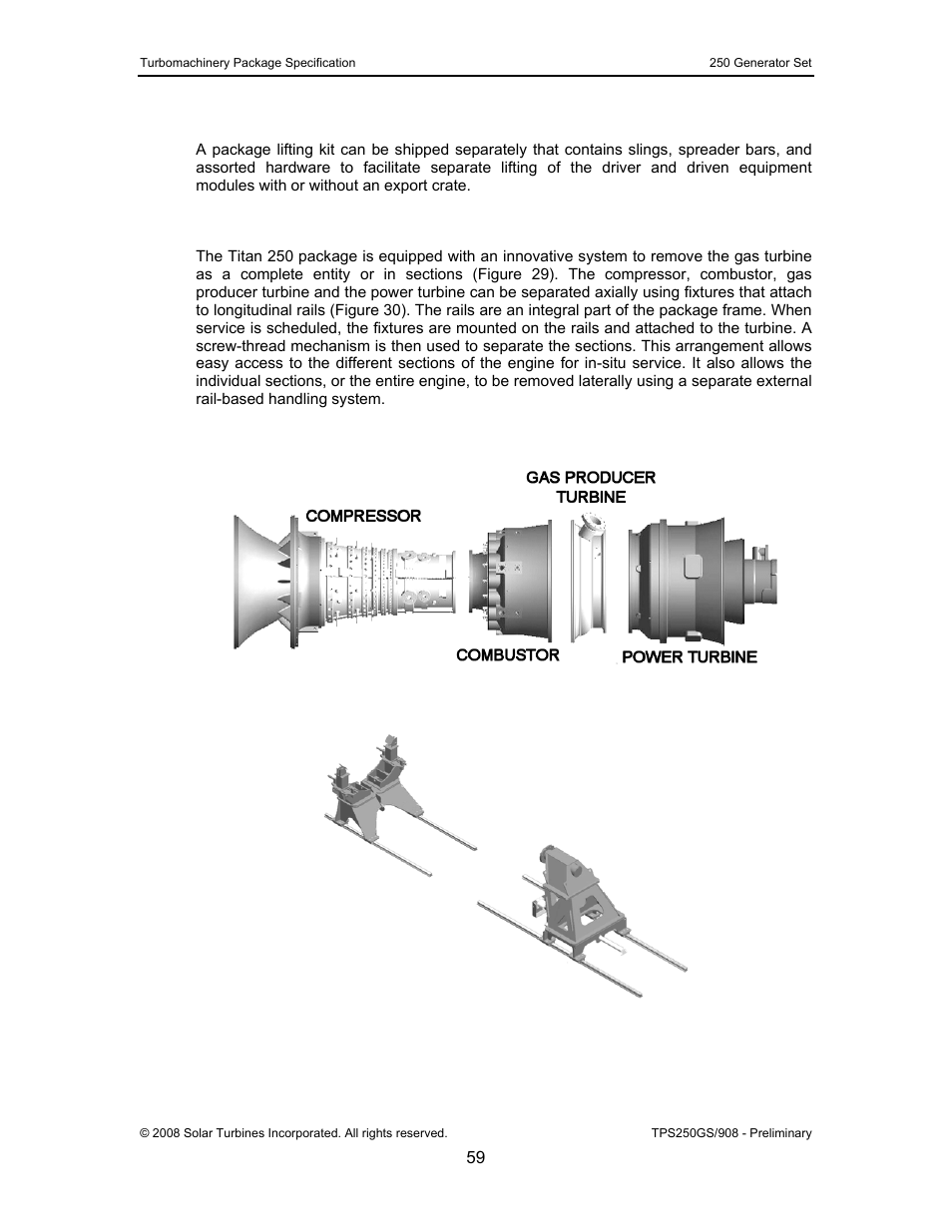 3 package lifting kit, 4 engine removal equipment, Package lifting kit | Engine removal equipment, Figure 29, Separation of engine sections, Figure 30 | CAT Titan 250 User Manual | Page 60 / 81