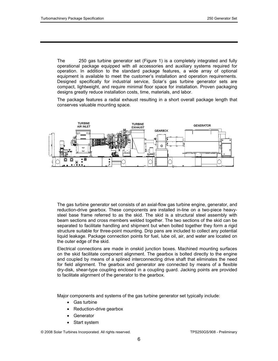 2 titan 250 gas turbine generator set, 1 general description, 2 package description | 3 major components and systems, Titan 250 gas turbine generator set, General description, Package description, Major components and systems, Figure 1, Typical titan 250 gas turbine generator set | CAT Titan 250 User Manual | Page 7 / 81