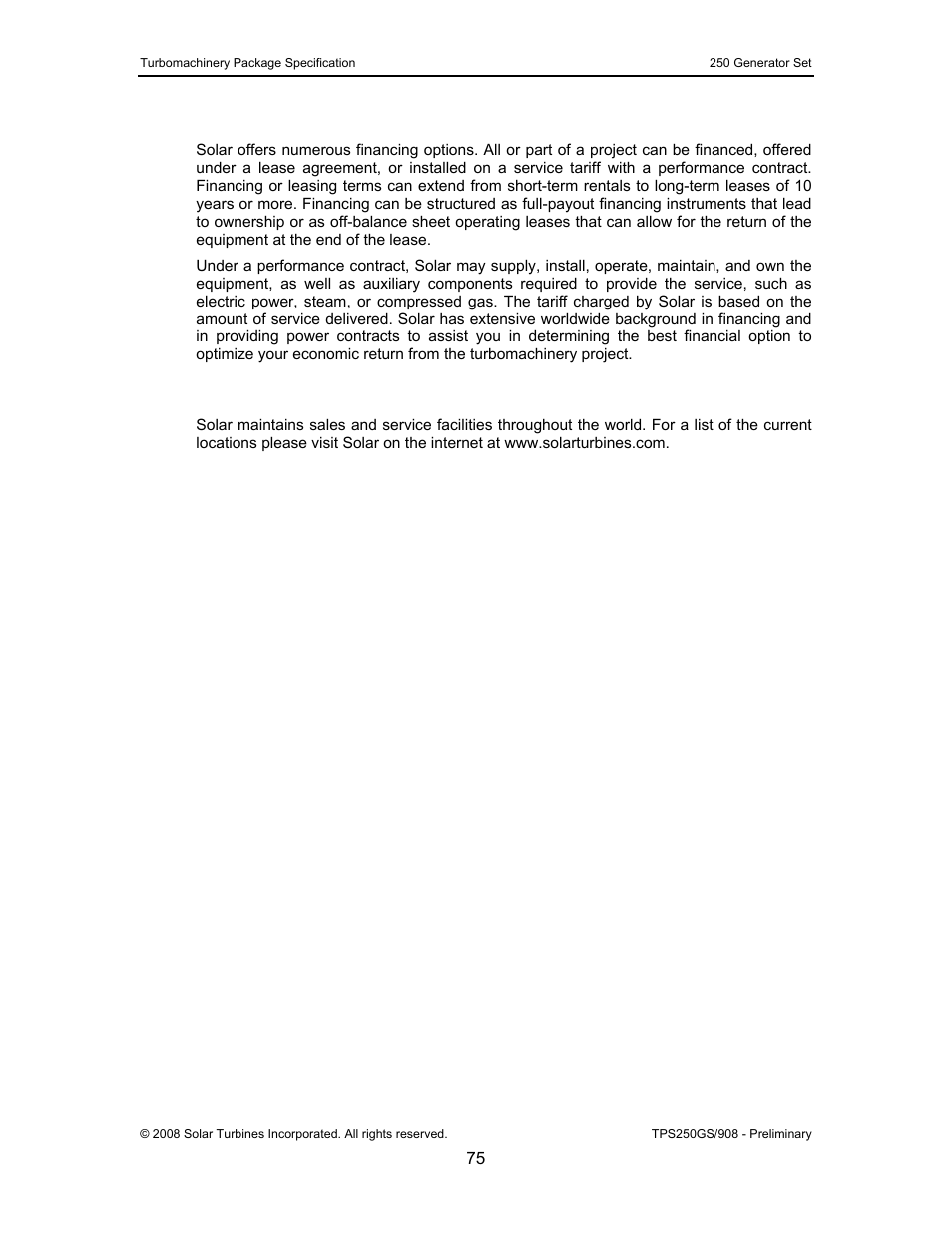 3 contract power and leasing services, 4 solar’s worldwide locations, Contract power and leasing services | Solar’s worldwide locations | CAT Titan 250 User Manual | Page 76 / 81