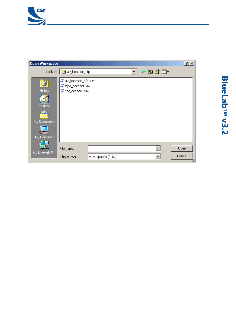 Figure 5.3: open sbc_decode workspace, Äìéi~ä, Îpko= combined a v headset u ser guide | CSR BlueLab v3.2 User Manual | Page 10 / 24
