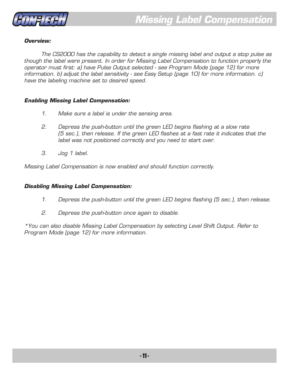 Missing label compensation | CON-TECH CS2000-QD User Manual | Page 13 / 18