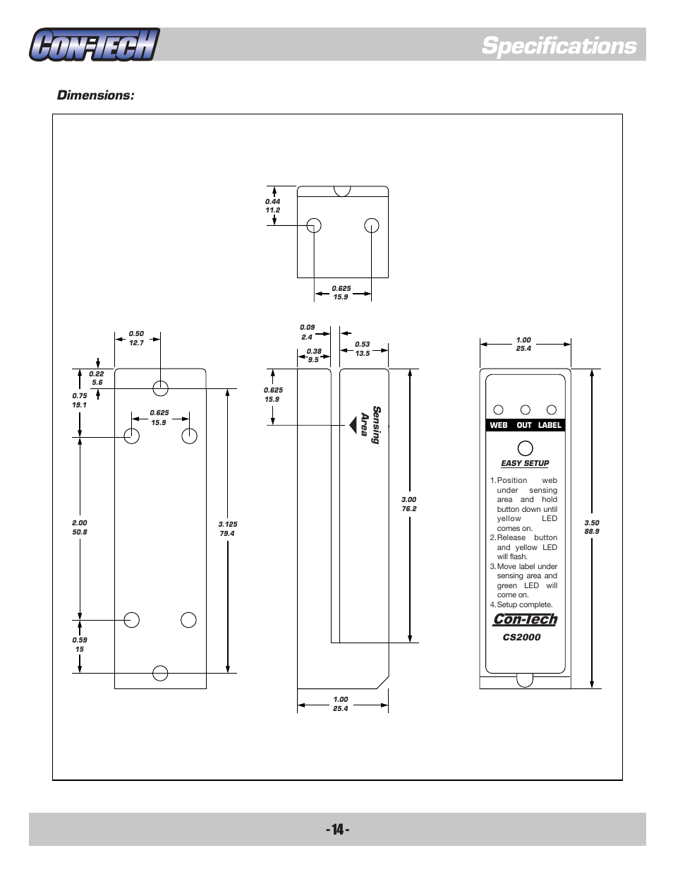 Specifications, Dimensions | CON-TECH CS2000-QD User Manual | Page 16 / 18