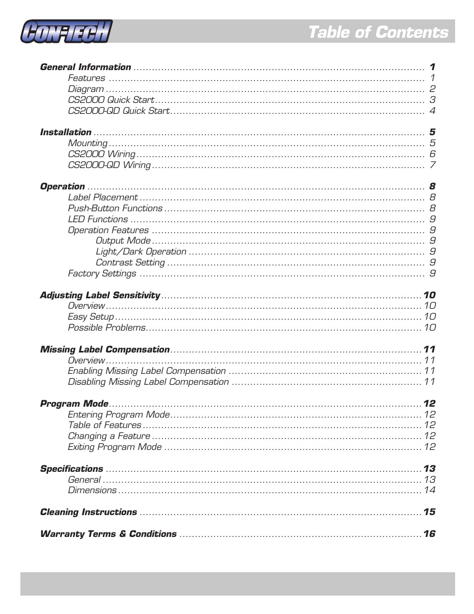 CON-TECH CS2000-QD User Manual | Page 2 / 18