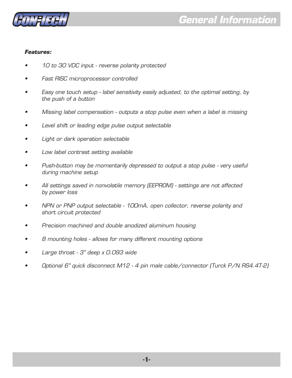 General information | CON-TECH CS2000-QD User Manual | Page 3 / 18