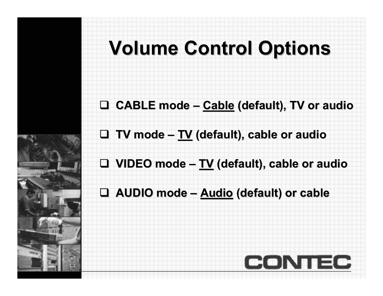 Volume control options | Contec CheckMate RT-U49+ User Manual | Page 17 / 30