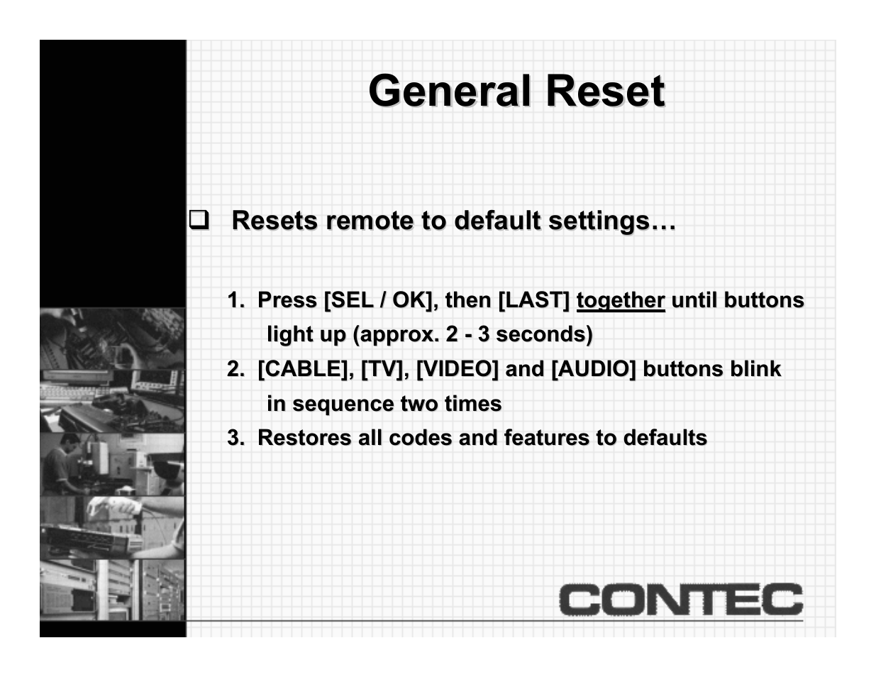 General reset | Contec CheckMate RT-U49+ User Manual | Page 28 / 30