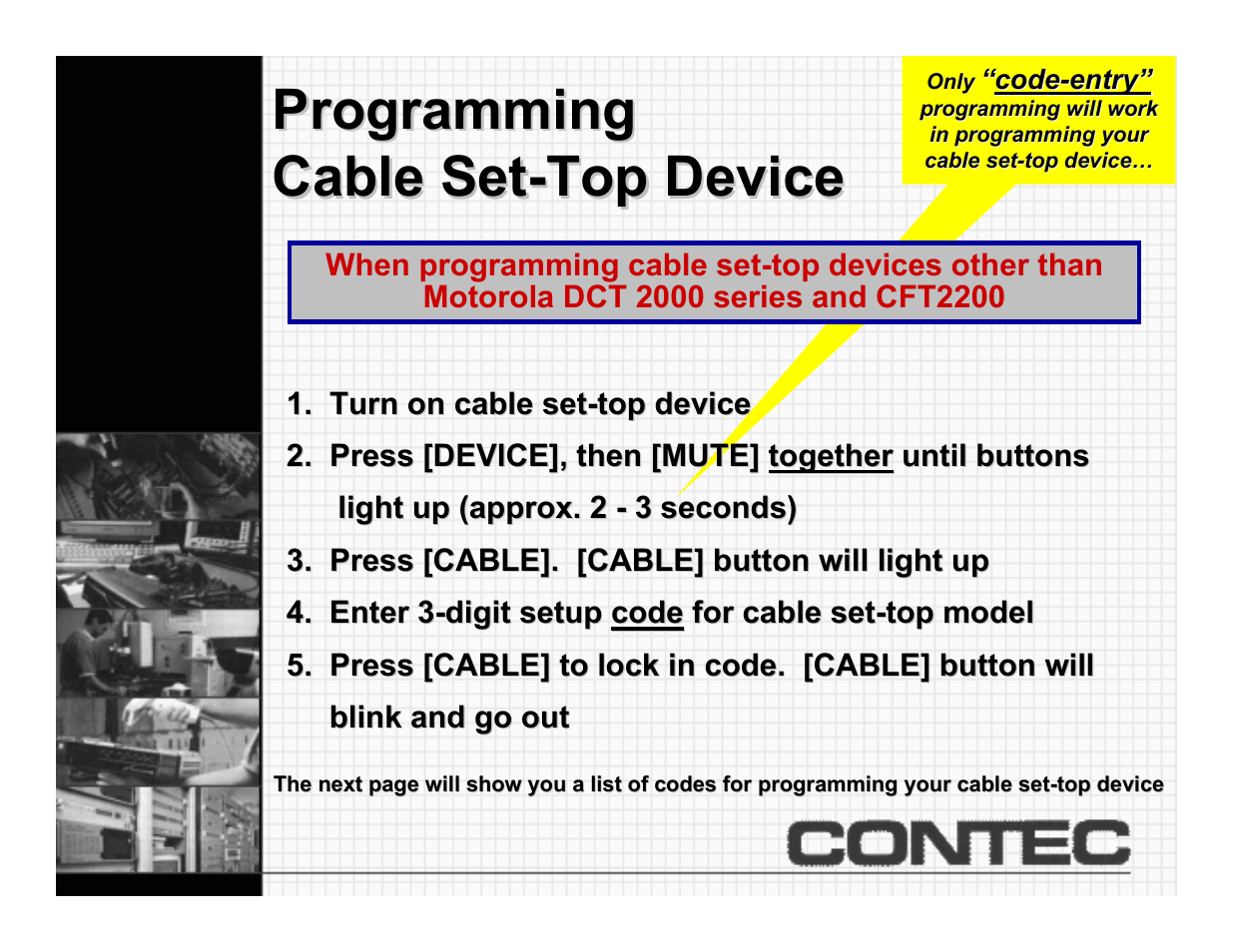 Programming cable box, Programming | Contec CheckMate RT-U49+ User Manual | Page 4 / 30