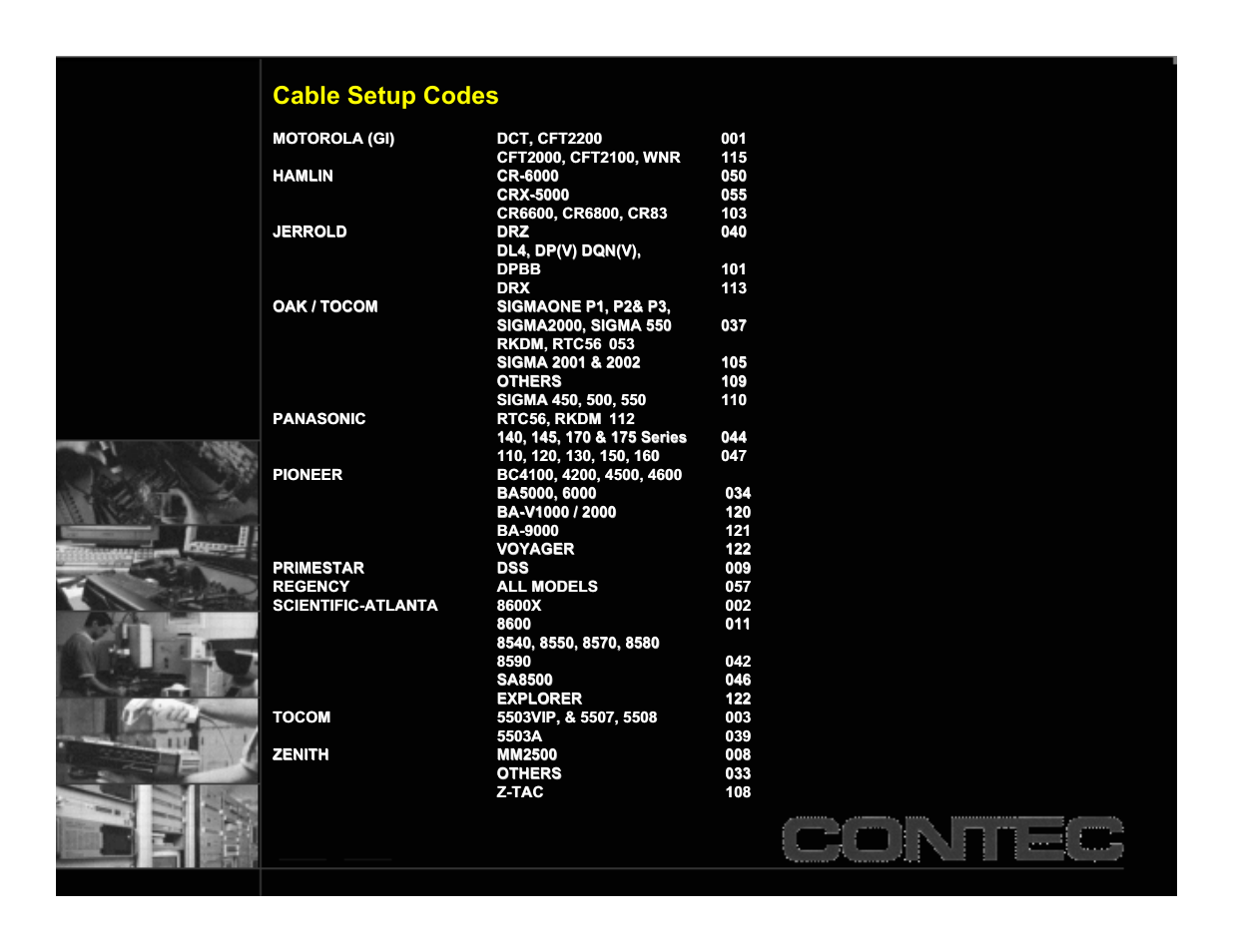 Cable box codes, Cable setup codes | Contec CheckMate RT-U49+ User Manual | Page 5 / 30