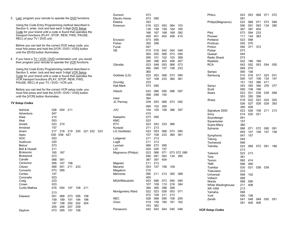 Tv setup codes | Contec CheckMate V RT-U50-25S User Manual | Page 3 / 8