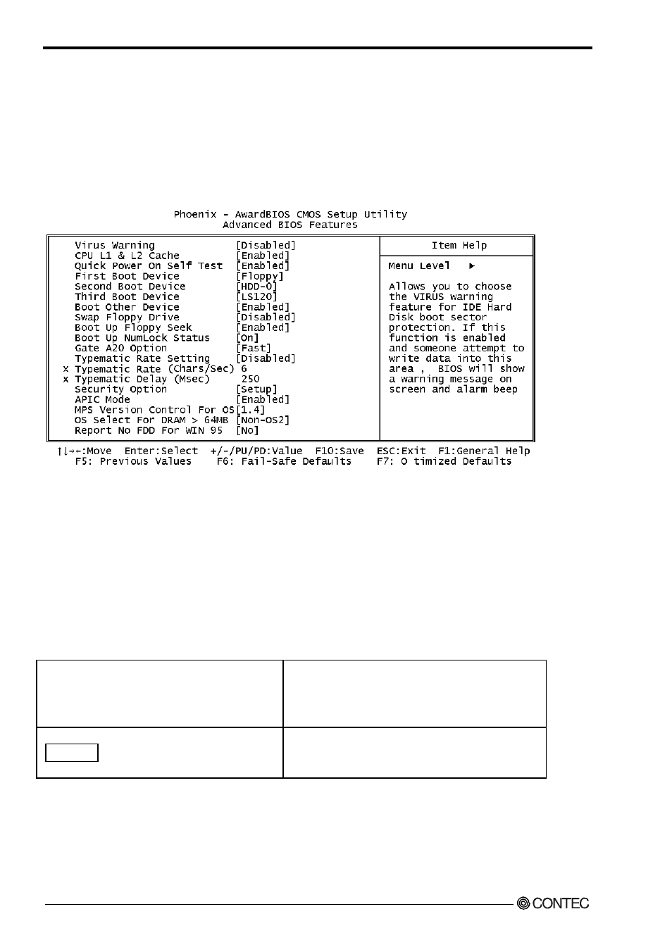 Advanced bios features setup | Contec SPI-8450-LLVA User Manual | Page 89 / 129