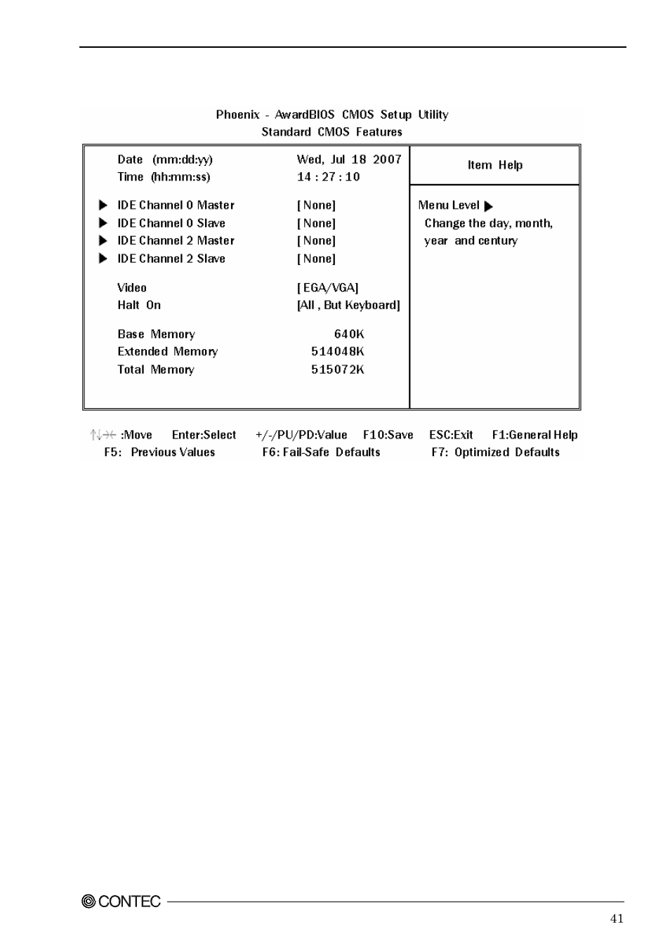 Standard cmos setup | Contec SEH-9450-LAS User Manual | Page 48 / 99