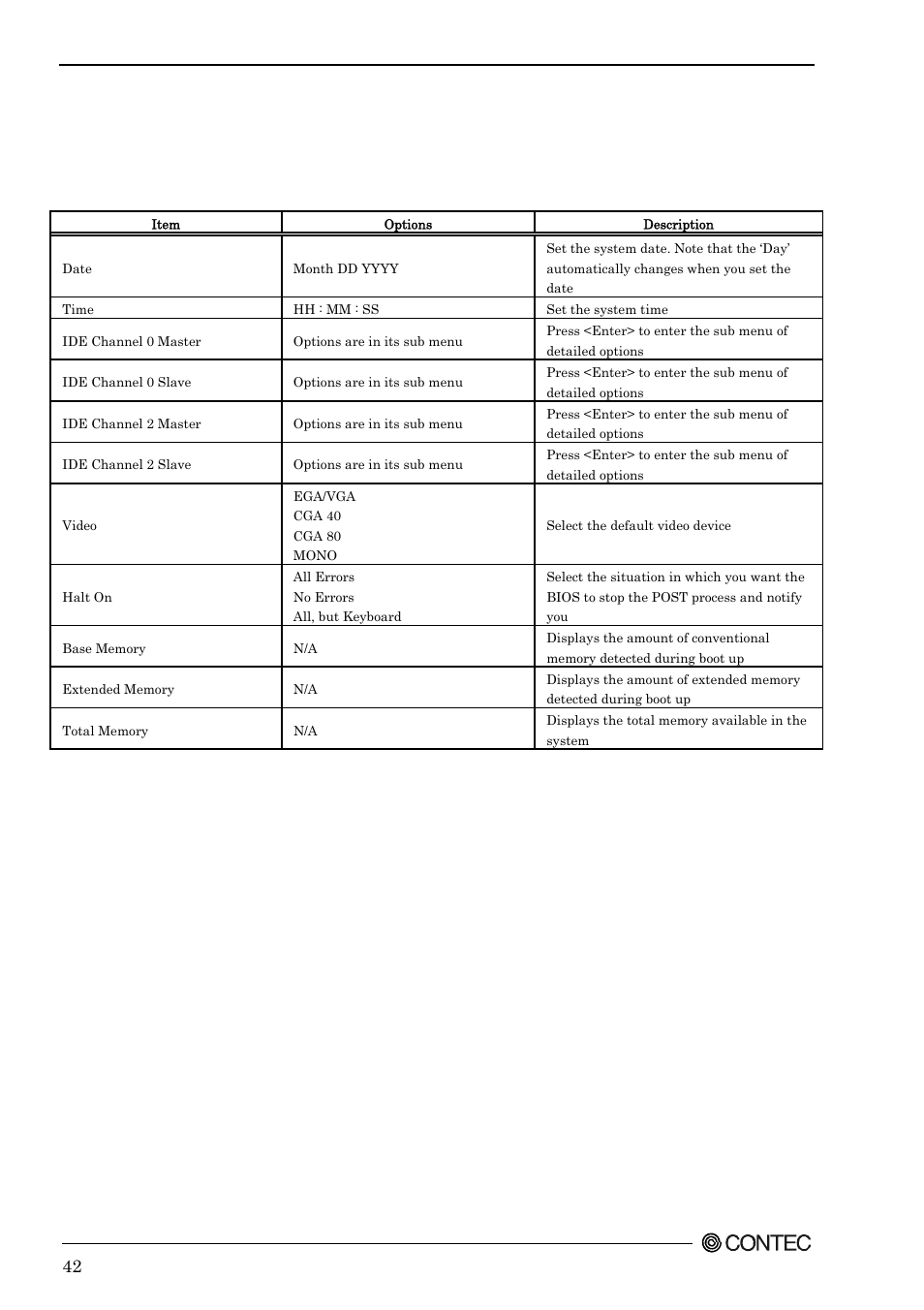 Main menu selections | Contec SEH-9450-LAS User Manual | Page 49 / 99