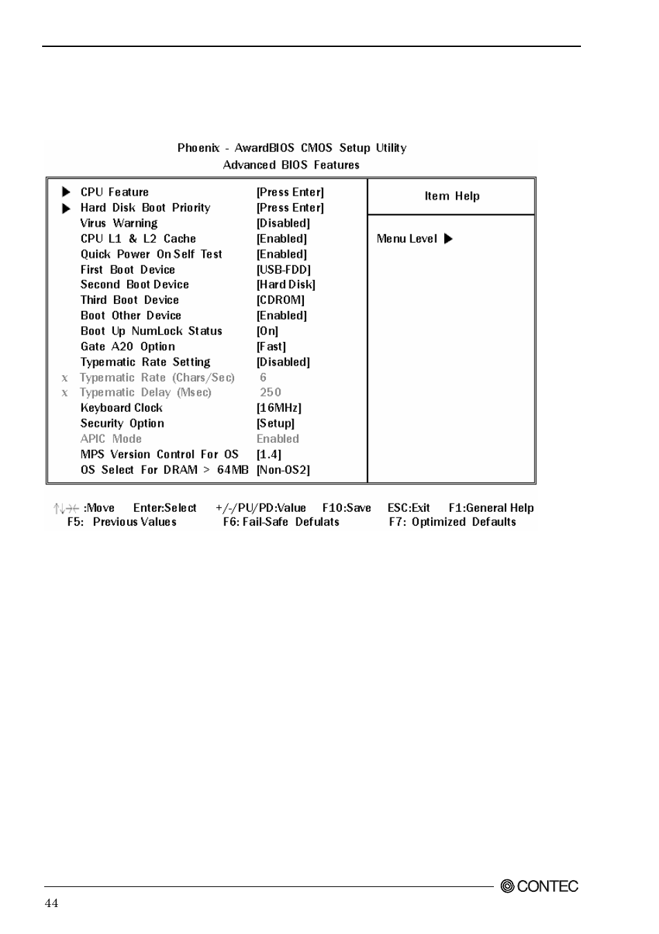 Advanced bios features setup | Contec SEH-9450-LAS User Manual | Page 51 / 99