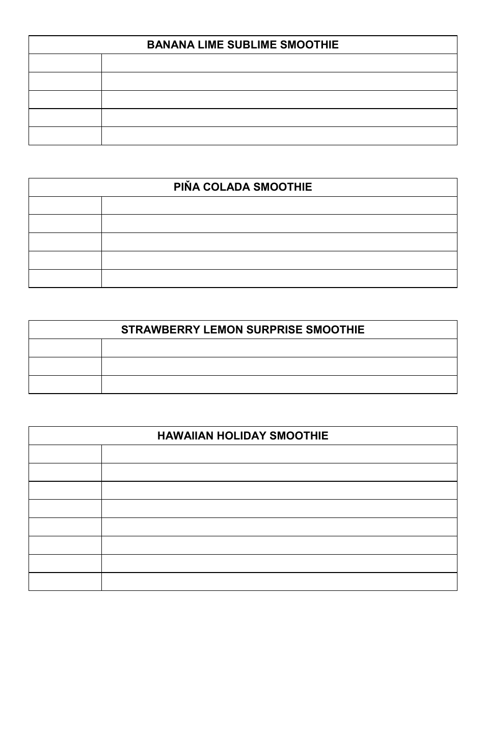 Banana lime sublime smoothie, Piňa colada smoothie, Strawberry lemon surprise smoothie | Hawaiian holiday smoothie | ChefScape SE655 User Manual | Page 11 / 44