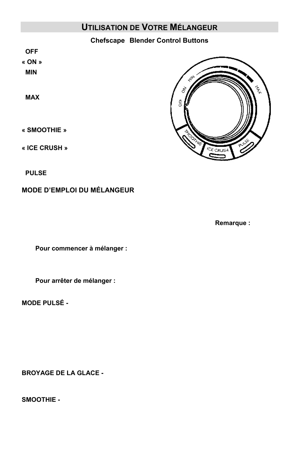 Utilisation de votre mélangeur | ChefScape SE655 User Manual | Page 19 / 44