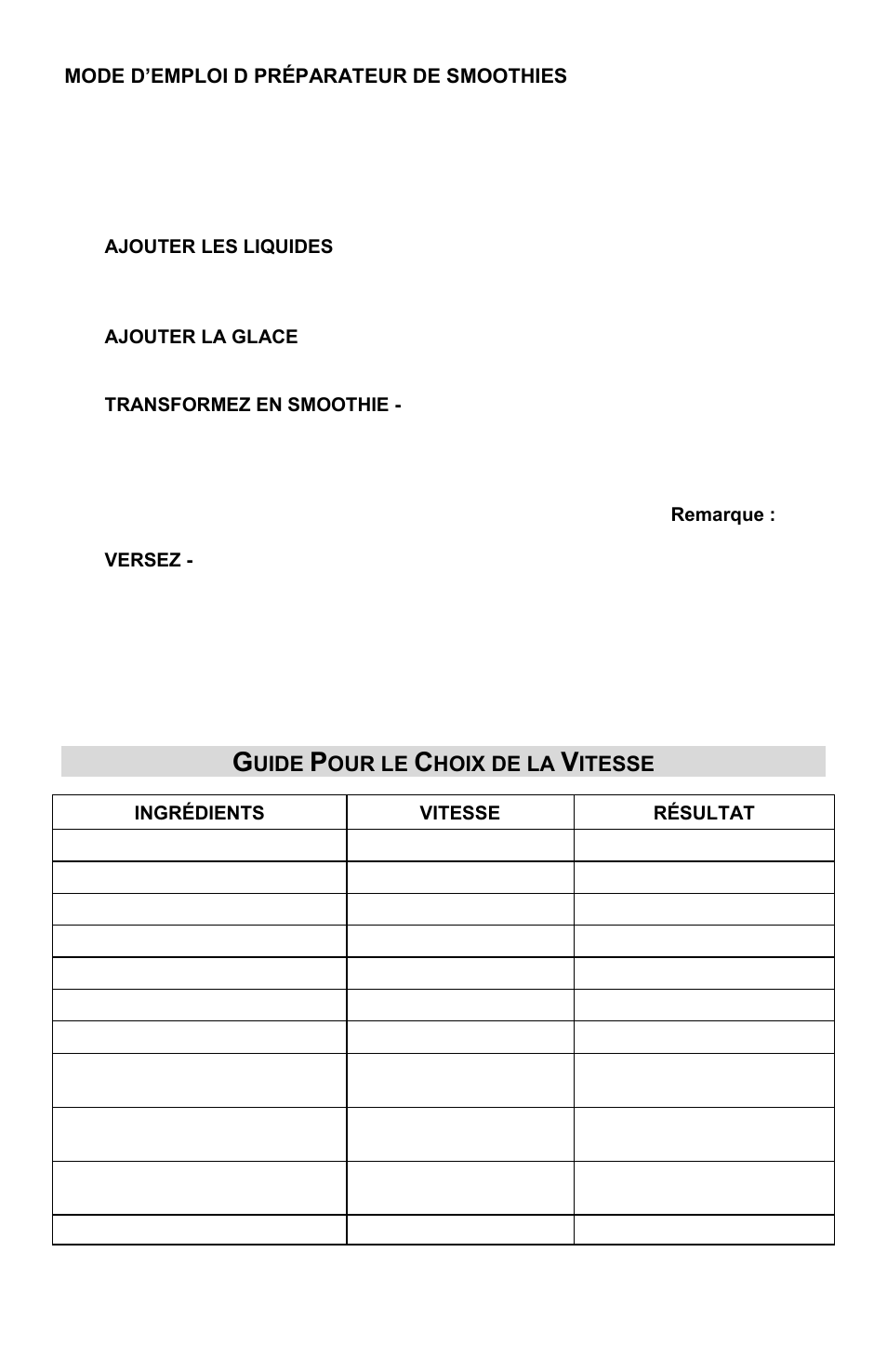 Guide pour le choix de la vitesse | ChefScape SE655 User Manual | Page 20 / 44