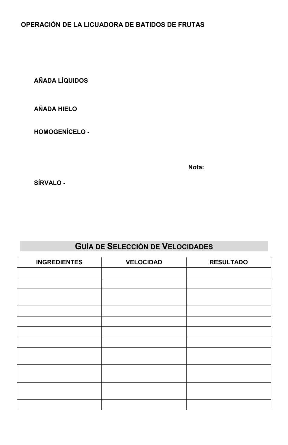 Guía de selección de velocidades | ChefScape SE655 User Manual | Page 34 / 44