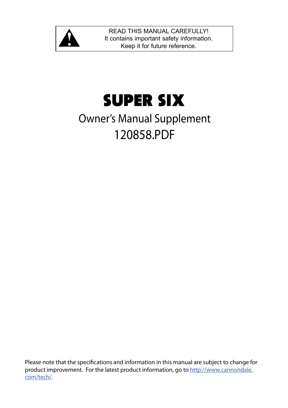 Cannondale 120858 User Manual | 16 pages