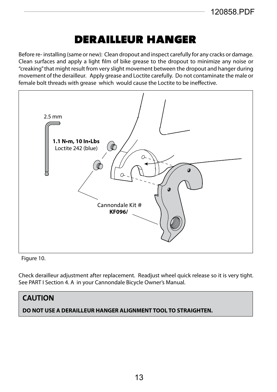 Derailleur hanger, Caution | Cannondale 120858 User Manual | Page 13 / 16
