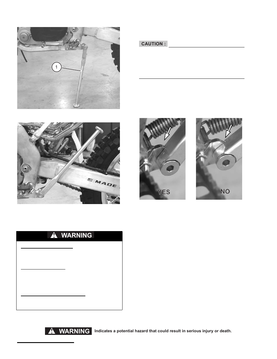 Kick stand, Folding the kickstand up, Warning | Yes no no | Cannondale S440 User Manual | Page 22 / 105