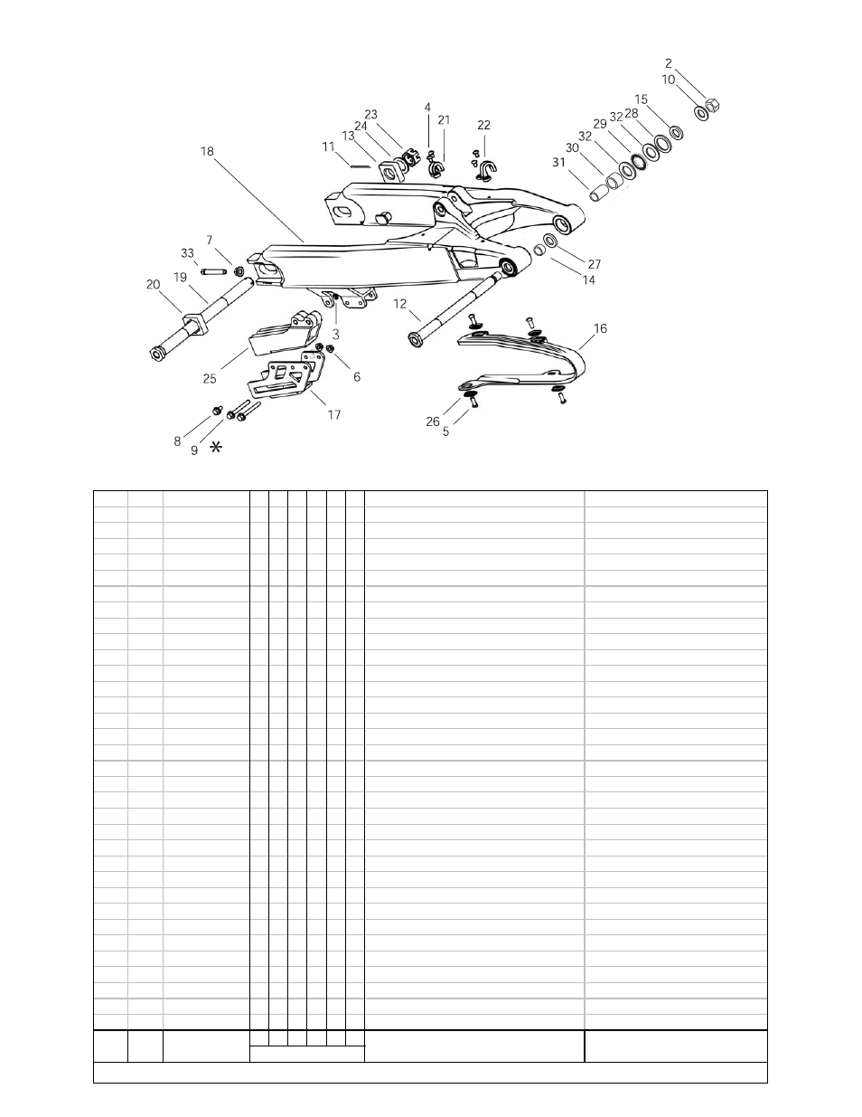 Swingarm, Swingarm parts list | Cannondale E440R User Manual | Page 24 / 36