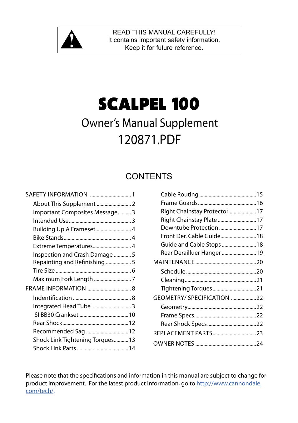 Cannondale SCALPEL 100 User Manual | 24 pages