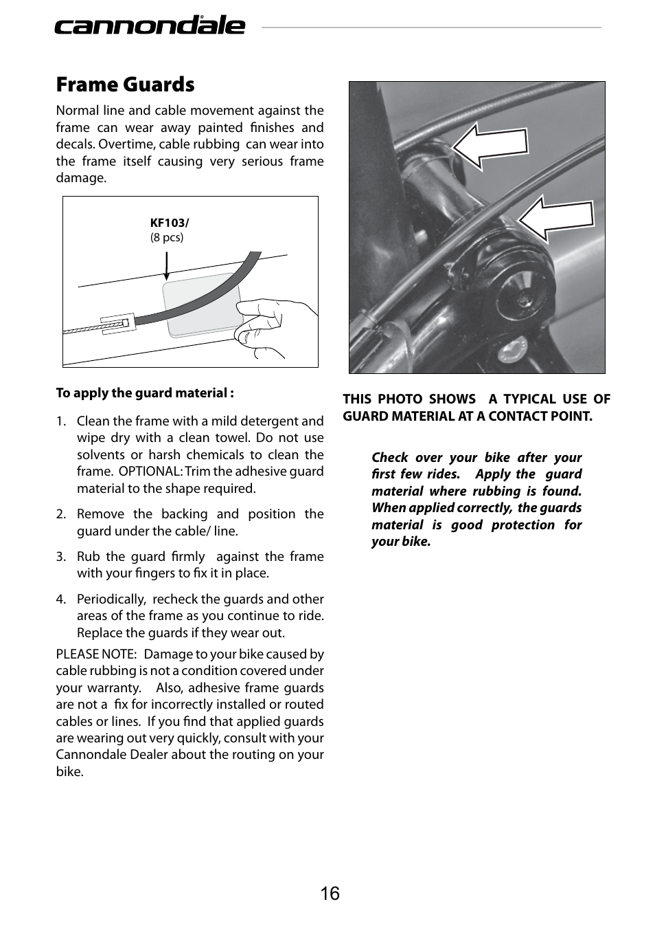 Frame guards | Cannondale SCALPEL 100 User Manual | Page 16 / 24