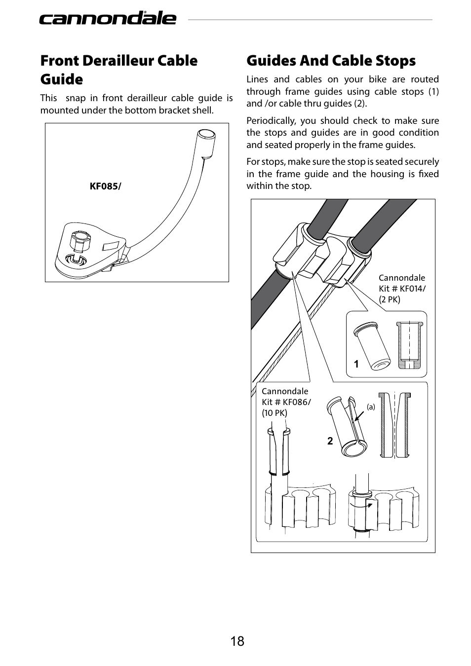 Front derailleur cable guide, Guides and cable stops | Cannondale SCALPEL 100 User Manual | Page 18 / 24