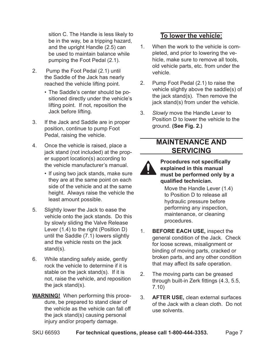 Maintenance and servicing | Central Hydraulics 66593 User Manual | Page 7 / 12