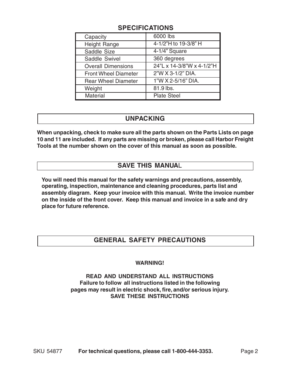 Central Hydraulics 54877 User Manual | Page 2 / 11