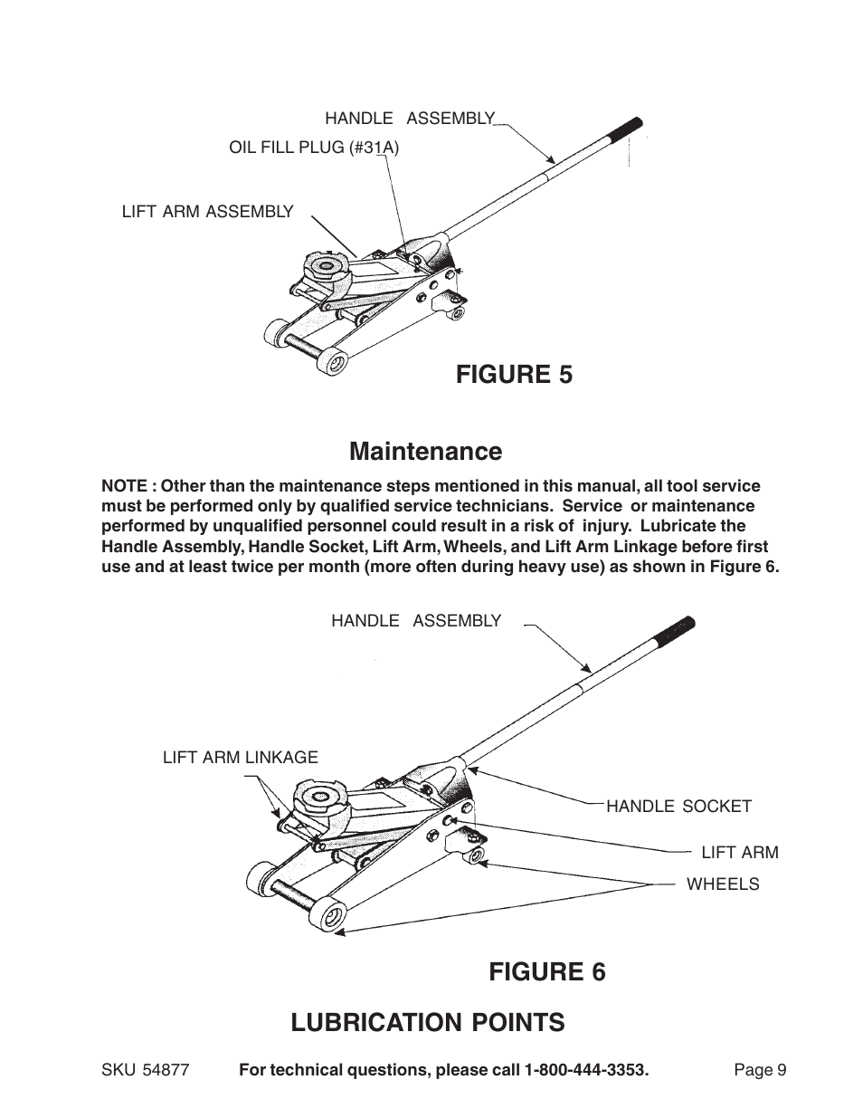 Figure 5, Figure 6 lubrication points, Maintenance | Central Hydraulics 54877 User Manual | Page 9 / 11