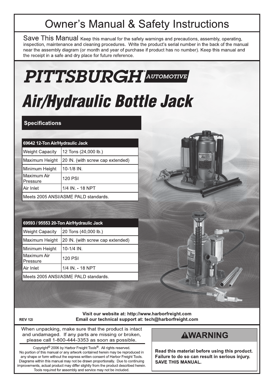 Harbor Freight Tools Central Hydraulics 95553 User Manual | 16 pages