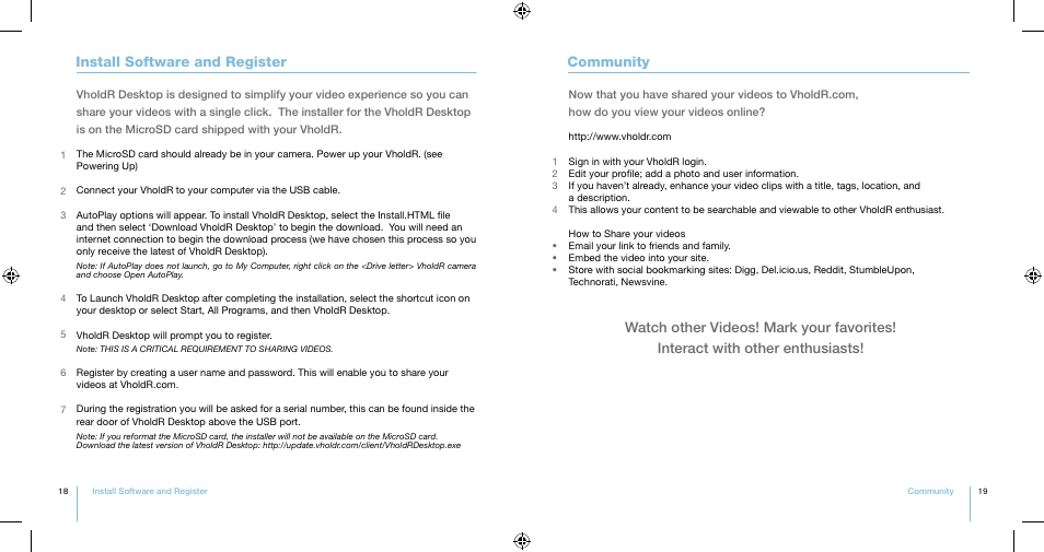 Install software and register community | Contour VholdR J61250712V1100 User Manual | Page 10 / 17