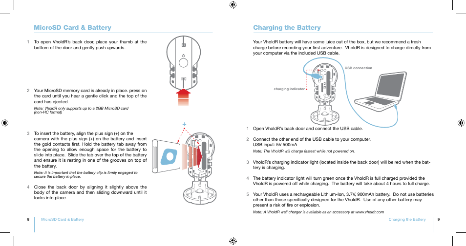 Microsd card & battery charging the battery | Contour VholdR J61250712V1100 User Manual | Page 5 / 17